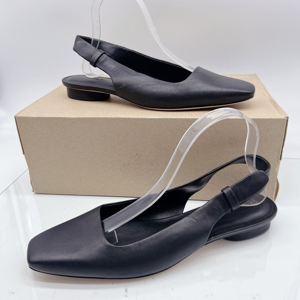 Vince Vida Women's Flats Slingback Pumps Shoes Square Toe Black Leather US 9.5